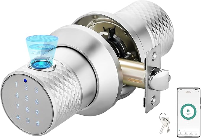 Buoan Big Fingerprint Smart Door Knob, Keyless Entry Door Lock with Handle, with Keyboard, Bluetooth, App, Easy to Install, Suitable for Hotels, Bedrooms, Study, Offices