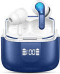 Wireless Earbud Bluetooth 5.4 Headphones, Hi-Fi Stereo Ear Buds with 4 ENC Cancelling Mics, 40H in-Ear Earphones IP7 Waterproof Sports, LED Display, Mini Headset for Laptop Pad TV Phones, Deep Blue