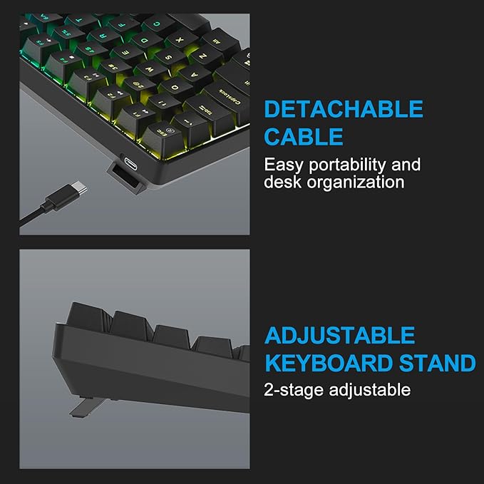 FOXXRAY HKM-S93 Mechanical Gaming Keyboard, Compact 75% Layout Hot-Swappable Gaming Keyboard Blue Switch, RGB Backlit with Customizable Keys, 84-Key Wired Computer Keyboards for Laptop PC Gamer-Black