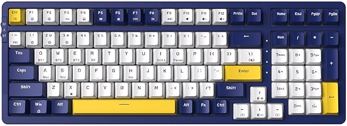 Merdia Wireless Mechanical Keyboard, Triple Mode 2.4G/USB-C/BT Gaming Keyboards 100 Keys Ice-Blue Backlit, Red Switch Keyboard | Rechargeable Mechanical Gaming Keyboards | Blue/White/Yellow