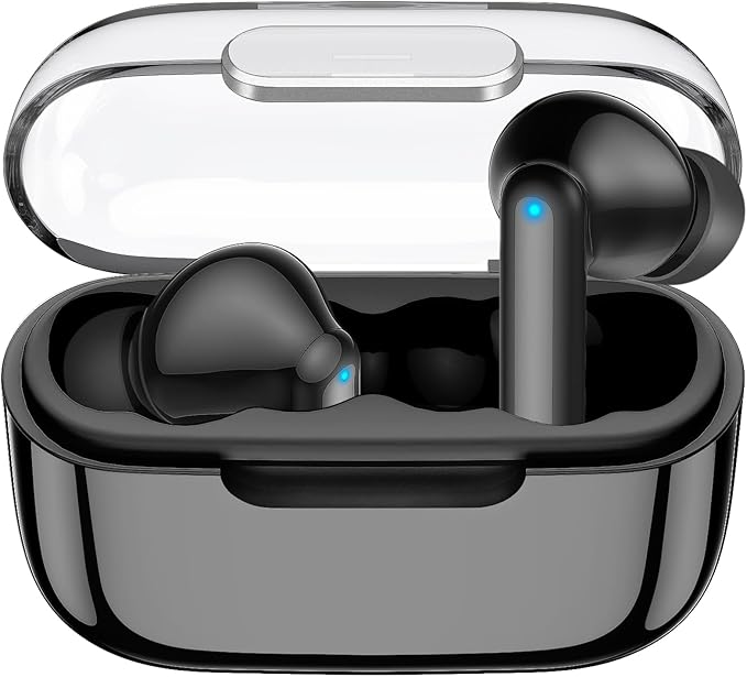 kurdene Wireless Earbuds, Bluetooth 5.3 in Ear Buds Light Weight Headphones,48 Hours Playtime Headset,Clear Calls Earphones with Mics for Sports Workout Black-Clear