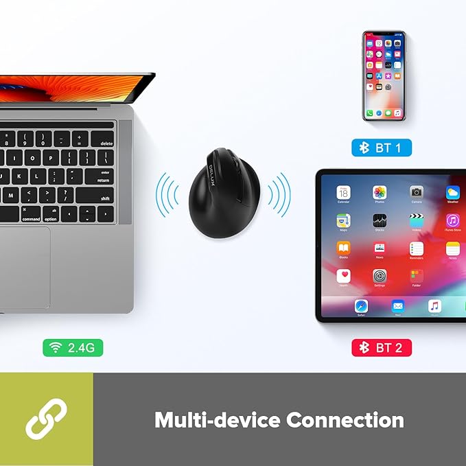 DELUX Wireless Ergonomic Mouse, Vertical Mouse for Small Hand, Silent Click Ergonomic Mouse, Up to 4000 DPI, 6 Buttons, BT 5.0/2.4G Dual Mode, for Carpal Tunnel, for Laptop/PC (M618MINI DB-Black)