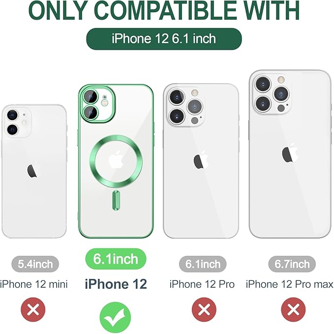 Hython Magnetic Clear for iPhone 12 Case with Camera Lens Protector [Compatible with MagSafe] Luxury Plating Edge Slim Soft TPU Cover Protective Phone Case for iPhone 12 6.1", Light Green