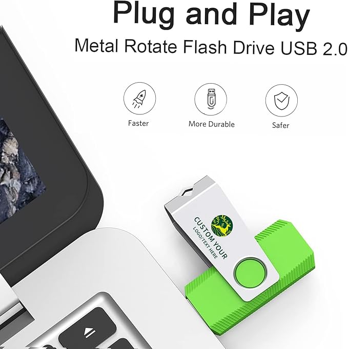 Customizable Flash Drives 4GB, Wooolken Personalized USB 2.0 Drive 10/20/50/100 Pack, Custom Thumb Drive Engraved Logo USB Drive (Mixcolors)