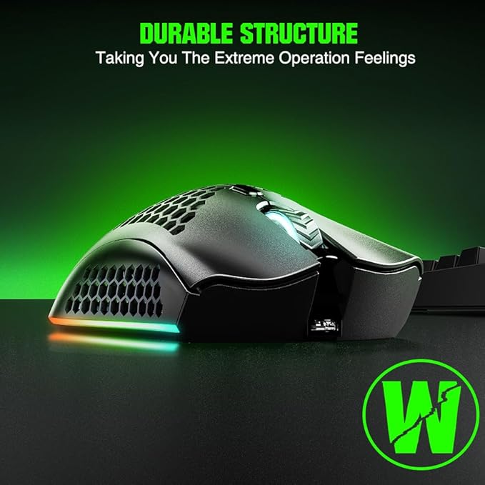 WolfLawS KM-1 Gaming Mouse, Wireless Mouse Gaming Computer Mice USB with Honeycomb Shell, 6 Programmed Buttons, 3 Adjustable DPI, Ergonomic RGB Optical Mouse for PC Mac Laptop