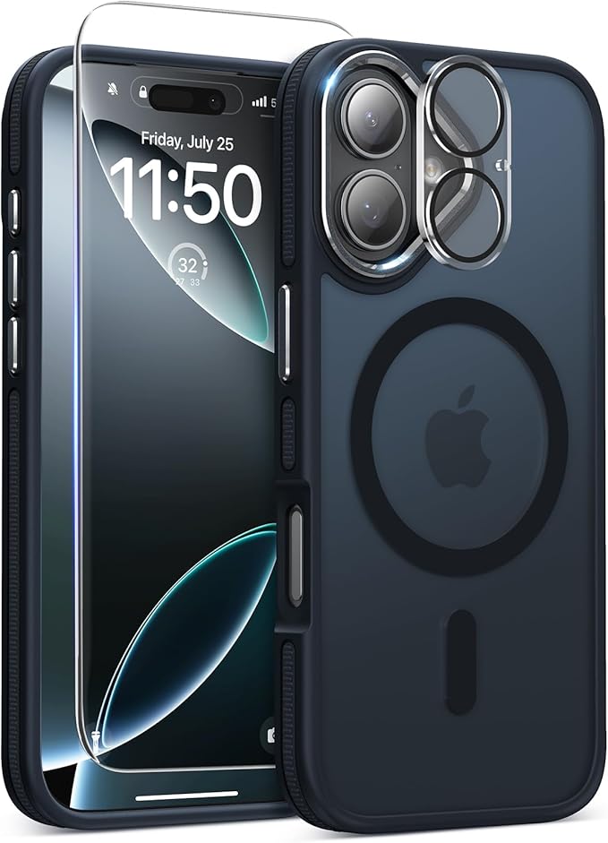 Magnetic 3 in 1 for iPhone 17 Case, [Omni-Directional Protection] with 1x Screen Protector + 1x Camera Cover, [Seamless Work with Magsafe] Translucent Protective Silm Phone Case for iPhone 17 Black