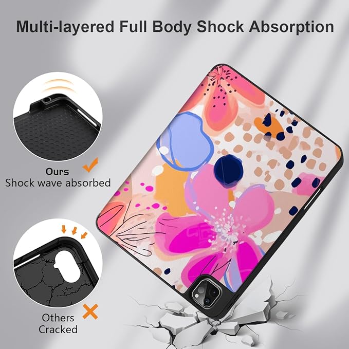 DONGKE Case for 2022/2021/2020/2018 iPad Pro 11 inch Gen 4/3/2/1 - Slim Protective Case - Built in Pencil Holder Support Charging - Trifold Stand & Sleep/Wake Cover - Floral Artistic