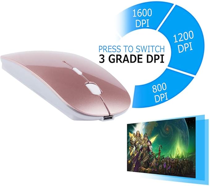 KLO Rechargeable Bluetooth 5.2/3.0/Type-C/USB-2.4G Mouse for MacBook/MacBook air/Pro/iPad, Wireless Mouse for Laptop/Notebook/pc/iPad/Chromebook (Rose Gold)