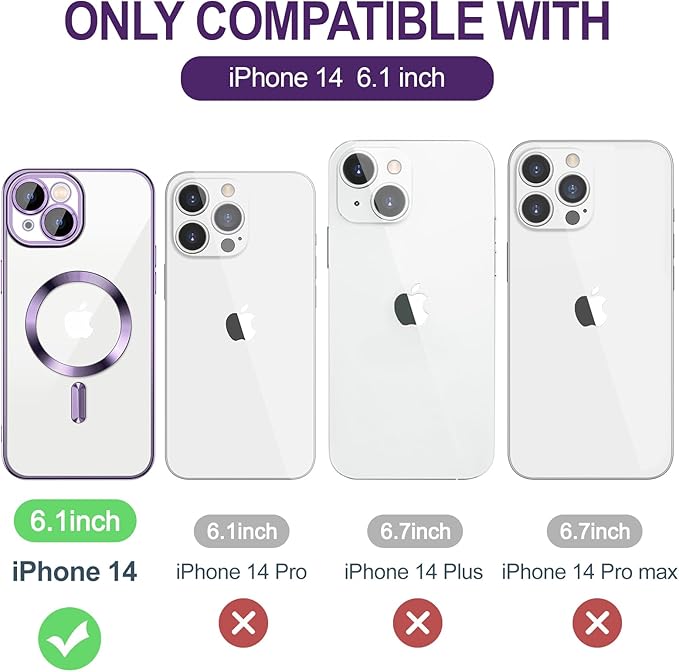 Hython Magnetic Clear for iPhone 14 Case with Camera Lens Protector [Compatible with MagSafe] Luxury Plating Edge Slim Soft TPU Cover Protective Phone Case for iPhone 14 6.1", Deep Purple