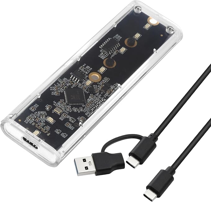 ELUTENG Transparent M.2 NVMe SSD Enclosure with Colorful LED Lights, 10Gbps M2 SSD Enclosure Tool-Free NVMe to USB Adapter External Enclosure for M-Key SSD 2230 2242 2260 2280 Sizes Support UASP Trim