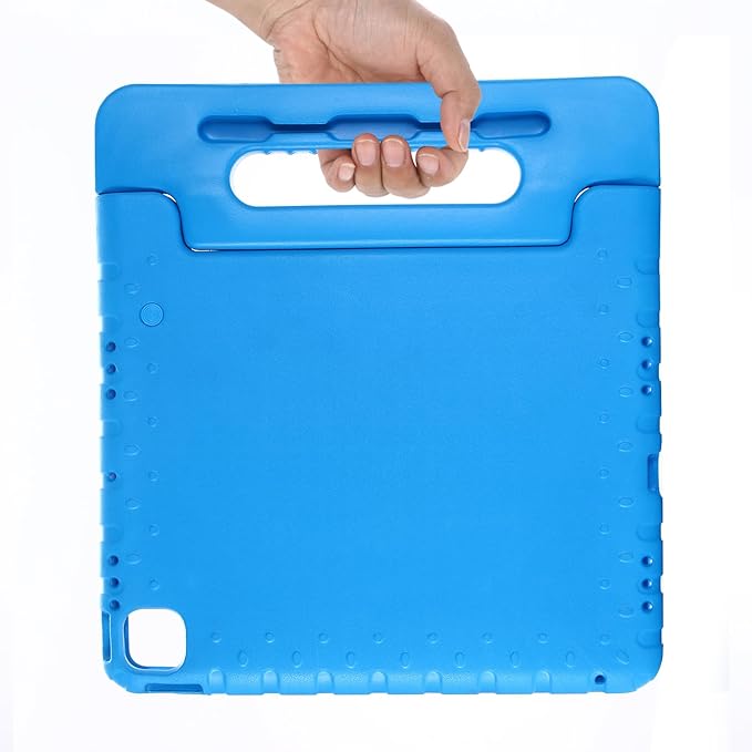 for iPad Air 13-inch Case M3/M2 (2025/2024) for Kids with Pencil Holder/Kickstand, Anti-Slip Handle Stand Lightweight Soft EVA Foam Shockproof Rugged Bumper Tablet Protective Cover, Blue