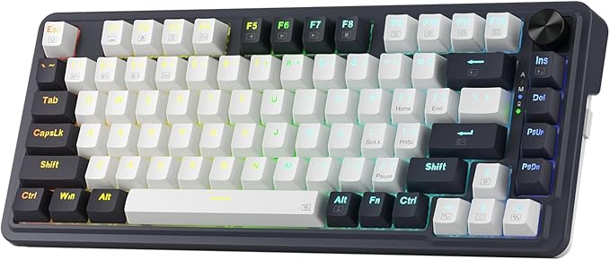 Redragon K673 PRO 75% Wireless Gasket RGB Gaming Keyboard, 3-Modes 81 Keys Compact Mechanical Keyboard Hot-Swap Socket, Dedicated Knob Control and 5-Layer Noise Dampening, Linear Red Switch