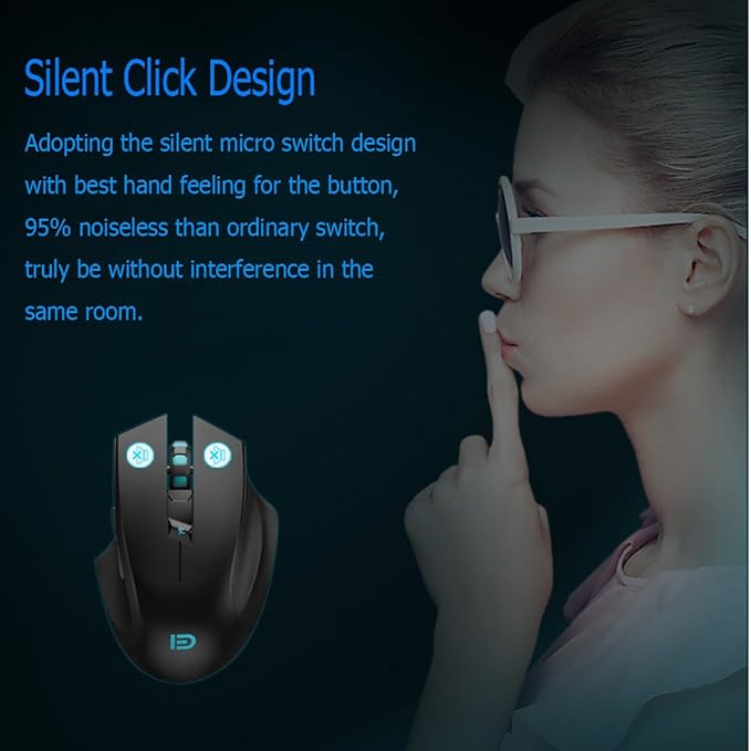 Granvela Noiseless Wireless Mouse,Forter i720 Ergonomic Silent Mouse for Gaming and General Use - 2 Side Buttons - Black