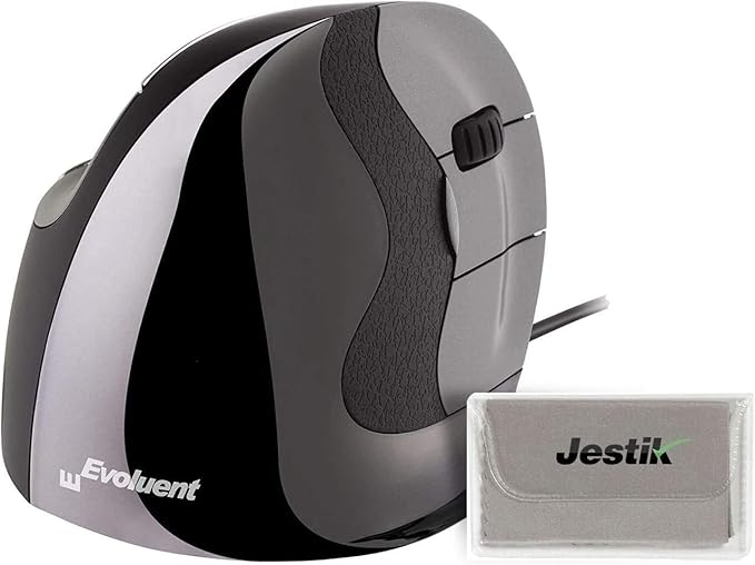 Evoluent Vertical Mouse D Large (VMDL) - Ergonomic Wired Mouse for Laptop and PC with Jestik Microfiber Cloth