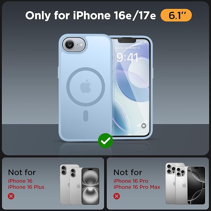 Miracase for iPhone 16e case & iPhone 17e Case for MagSafe [with 2×9H+ Screen Protectors] TOP Military-Grade Protection Shockproof with Velvet Touch for iPhone 16e/17e Phone Case 6.1", Light Blue