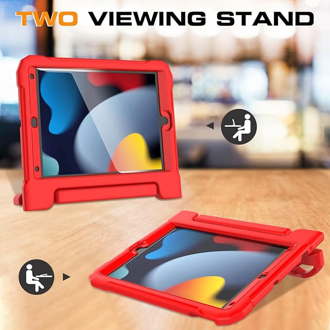 Kids Case for iPad 9th/8th/7th Generation 10.2 Inch 2021/2020/2019, Case for iPad Air 3rd Gen/Pro 10.5 Inch, Durable Shockproof Cover with Screen Protector for iPad 10.2 & 10.5, Red