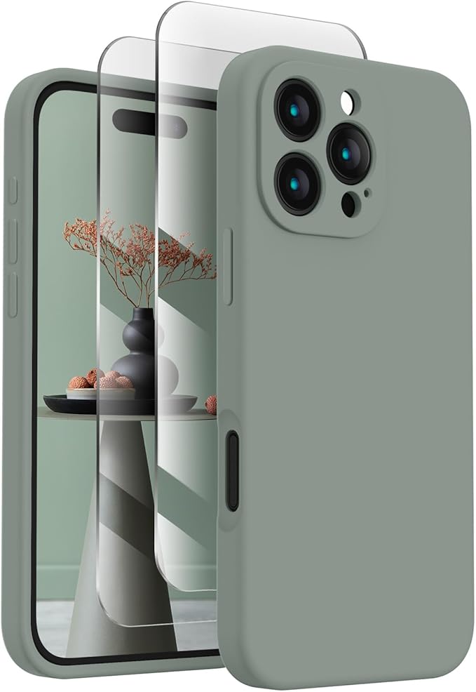 FireNova Designed for iPhone 16 Pro Max Case, Silicone Upgraded [Camera Protection] Phone Case, Soft Anti-Scratch Microfiber Lining Inside, 2024, Calke Green