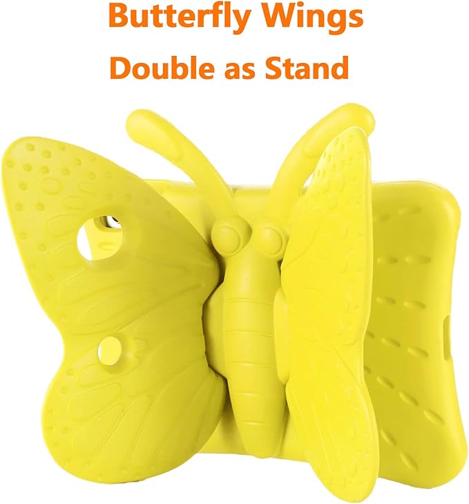 iPad 9th 8th 7th Generation Case Kids Girls Boys , Cute Butterfly Shockproof EVA Foam Super Protection Stand Cover for iPad 2021 2020 2019 10.2" and iPad Air 3 Pro 10.5" - Yellow