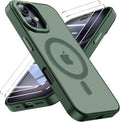 for iPhone 16 Case with 2X Screen Protectors [Compatible with MagSafe] Military Grade Drop Protection Skin Feeling Back Cover Shockproof Slim Fit iPhone 16 Phone Case 6.1 inch,Green