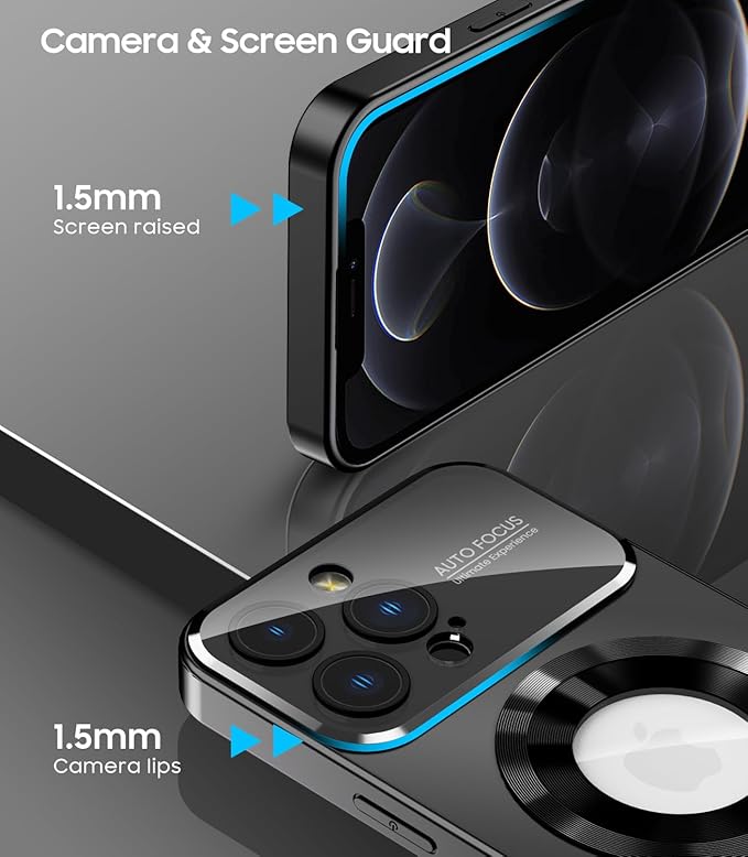 MAKAVO Magnetic for iPhone 12 Pro Case, Compatible with MagSafe, Built-in Camera Lens Protector, Logo View, Military Grade Drop Proof Phone Case Cover, Black