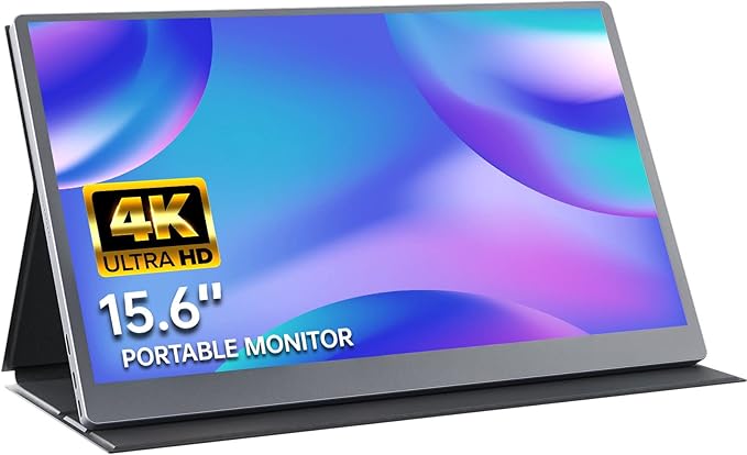 Upperizon Portable Monitor 15.6" 4K UHD 3840X2160 100% sRGB 60Hz IPS HDR HDMI USB-C Travel Monitor for Laptop MacBook PC Surface PS5 Xbox, Second Screen with Cover & Speakers, VESA Compatible