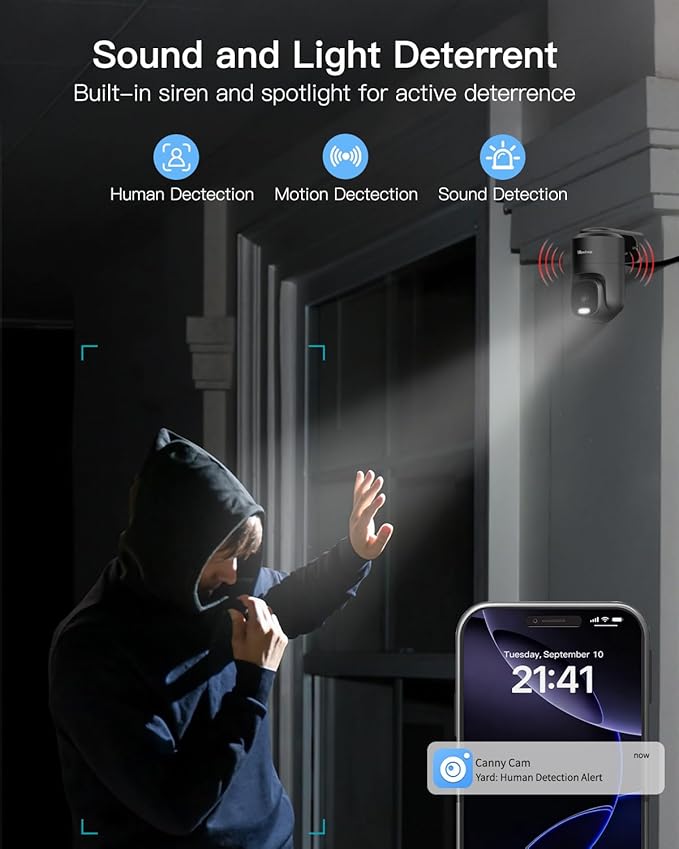 VIMTAG 2.5K 4MP Outdoor Security Camera, Pan/Tilt WiFi Home CCTV Camera, 360° View & Motion Tracking, Color Night Vision, 2-Way Audio, AI Detection Alarm, IP66, Cloud & SD Card Storage, Works w/Alexa
