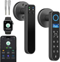 Fingerprint Keyless Entry Bedroom Door Lock with Code RFID Card NFC APP Keypad, Smart Biometric Automatic Interior Door Handle with Lock for Indoor Hotel Pantry Apartment Office Home, Black