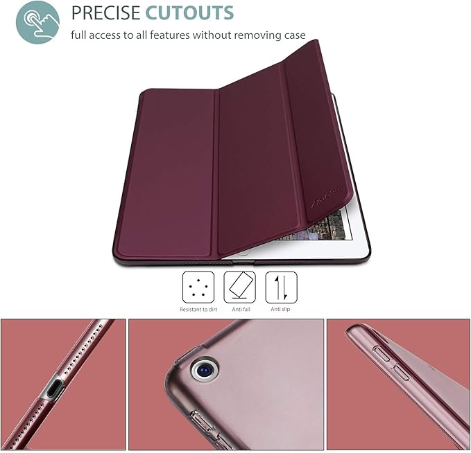 ProCase Smart Case for iPad 9.7 Inch iPad 6th/5th Generation 2018 2017(Model: A1893 A1954 A1822 A1823), Ultra Slim Lightweight Stand Cover with Translucent Frosted Back -Wine
