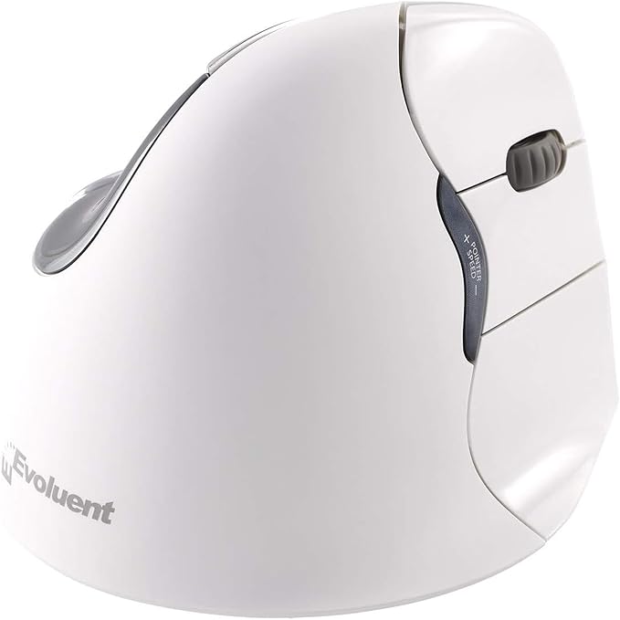 Evoluent – Inventor of The Vertical Mouse – VM4RB Ergonomic Vertical Mouse White Bluetooth for Mac, Right Hand Med to Large, Sculpted for Comfort, Reduces Wrist Strain, 4 Speeds, Plug-N-Play