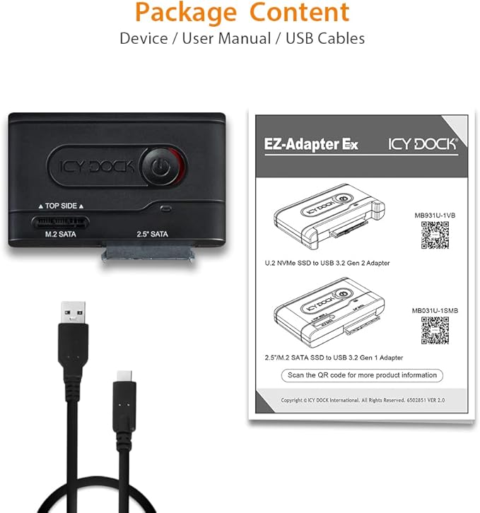 ICY DOCK 2.5” & M.2 SATA III HDD SSD to USB 3.2 Gen 1 (5Gbps) Hard Drive Docking Station Reader Adapter | EZ-Adapter MB031U-1SMB