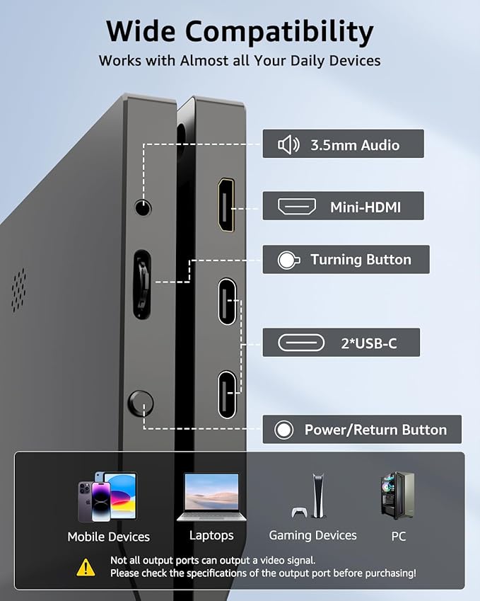 Yodoit Portable Monitor for Laptop 1920×1200 14" FHD Travel IPS Screen Display with USB Type C Port and Built-in Speakers with Cover Compatible with PC, MacBook, Xbox