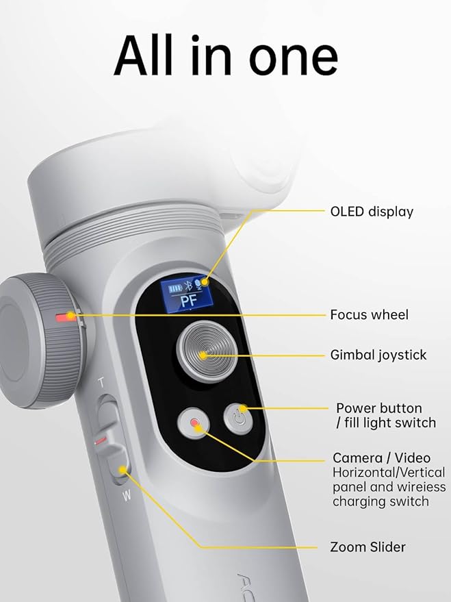 AOCHUAN Gimbal Stabilizer for Smartphone, 3-Axis Portable iPhone Gimbal w/OLED Display for iPhone/Andriod, Phone Gimbal with Face/Object Tracking for Tiktok YouTube Vlog-Smart X Pro Gray