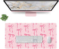 Pink Mouse Pad, Pink Desk Mat Bows Laptop Pad Computer Mat, Gaming Keyboard and Mouse Pad Non-Slip Rubber Base, Stitched Edge, Cute Desk Accessories Girly Decor Office Supplies for Women 23.6" x 11.8"