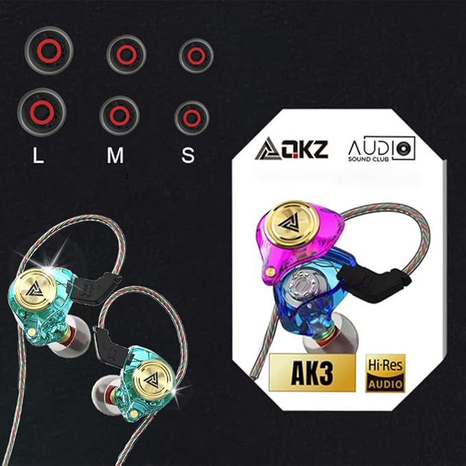 Wired Gaming Earbuds 2 Pack, Ak3file in Ear Monitors, Deep Bass Sound Wired Earbuds, HiFi in Ear Headphones with 1DD 10mm Dynamic Driver, IEM for Music Gaming Video Calling (Black+Green)