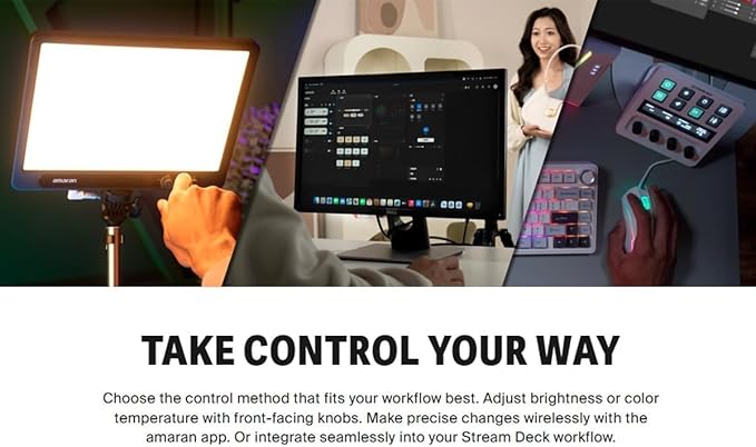 Amaran Verge Bi-Color Edge-lit Rectangular Panel Light, 96+ CRI,0-100% Brightness & 2700K-6500K,Bi-Color,Front-Facing Knobs and APP Control, USB-C PD, Silent for Streaming & Video(White)