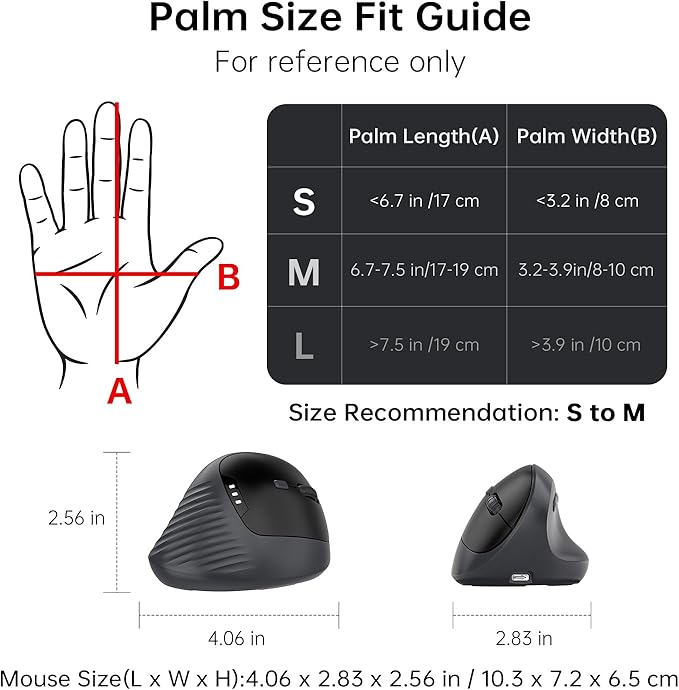 PYP Ergonomic Vertical Wireless Mouse, Bluetooth 5.2/5.0 & 2.4G Tri-Mode, Type-C Rechargeable with Power Display, 6-Level Adjustable 8,000 DPI, Lightweight Quiet Click for Laptop Mac - Black