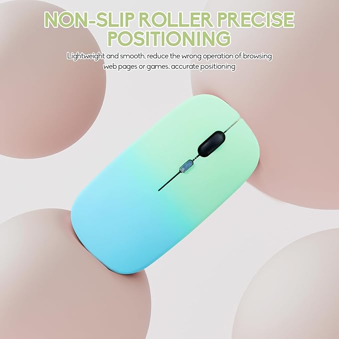 Wireless Bluetooth Mouse,LED Dual Mode Rechargeable Silent Slim Laptop Mouse,Portable(BT5.2+USB Receiver) Dual Mode Computer Mice,for Laptop,Desktop Computer,ipad Tablet,Phone,Mac(Greenish blue)