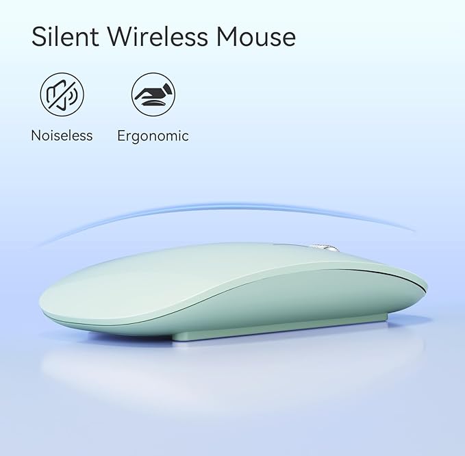 TENMOS M18 Bluetooth Mouse, USB C Rechargeable Wireless Mouse, Triple Mode (Dual Bluetooth+USB) Computer Silent Mice Portable with USB Receiver and Type C Adapter for Laptop/MacBook/iPad/PC - Green