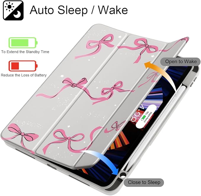 May Chen Case for iPad Pro 11-Inch M5/M4 2025/2024 (6th/5th Generation), Clear Transparent Print Back Shell Slim Stand Shockproof Tablet Cover, Auto Wake/Sleep, Khaki Bows
