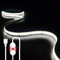 USB LED Light Strip, 6000K White COB LED Strip Lights, 6.6FT TV Lights Flexible Small Led Lights with Touch Switch Controller White 5V LED Strip Light for TV Backlight Bedroom