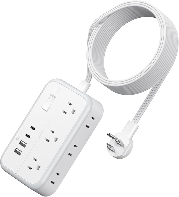 Extension Cord 15 ft, Power Strip with 6 Outlets 4 USB Charger(2 USB C Port), Flat Plug Outlet Extender Long Cord, Protection for Indoor, Home, Office Supplies, Dorm Room Essentials