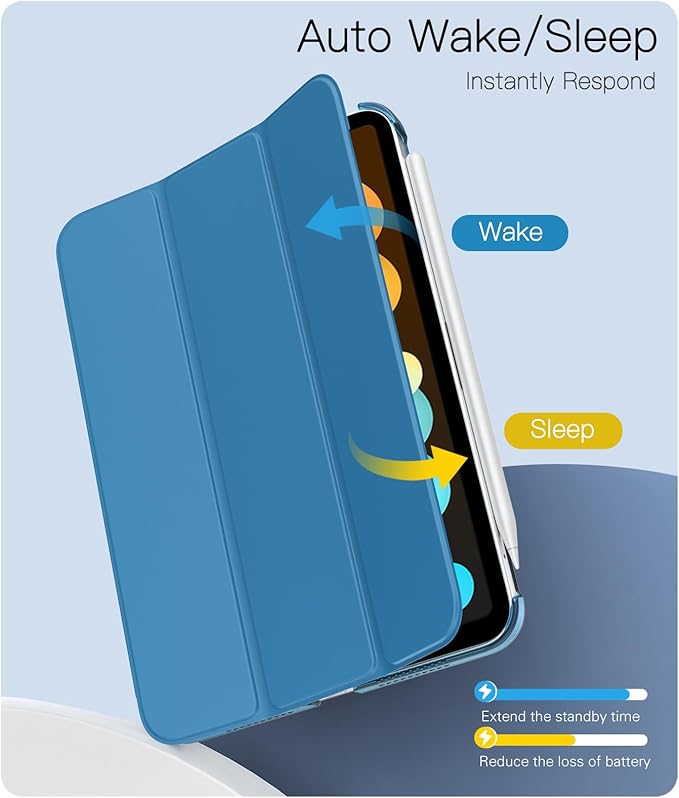 TiMOVO Case for iPad mini 7 A17 Pro 8.3-inch 2024, iPad mini 6th Generation Case, Slim Translucent Hard Back Folio Cover Support Touch ID & Apple Pencil Charging, Auto Wake/Sleep, Peacock Blue