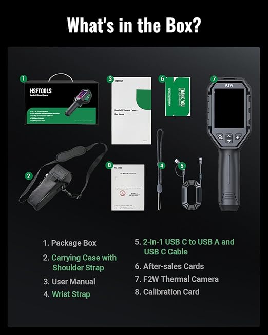 F2W Thermal Camera 256x192 IR Resolution,640x480 Super Resolution Thermal Imaging Camera, IntellFault Intelligent Scene,3.2" Screen,25Hz,-4°F to 1022°F,App Image Transfer & PC Analysis,Case