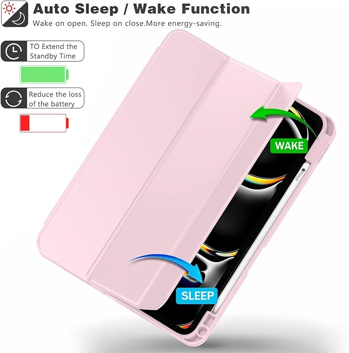 ZryXal iPad Pro 11 Inch Case (M5) 2025/ (M4) 2024 (Model: A2836/A2837/A3006), Trifold Stand Smart Cover with Pencil Holder and Soft TPU Back, Auto Wake/Sleep (Pink)