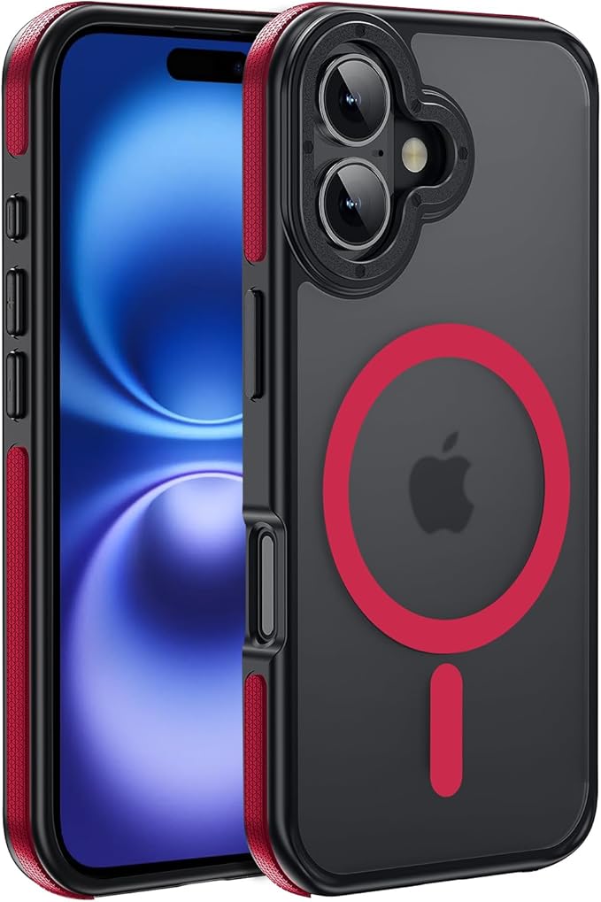 Strong Magnetic Case for iPhone 16 [5X Military-Grade Protection] Compatible with fit MagSafe Shockproof Slim Thin Cover 6.1 inch 16 Phone case, Red Bumper