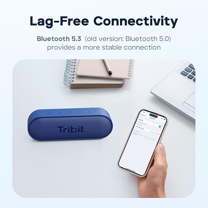 Tribit XSound Go Bluetooth Speaker, 16W Portable Wireless Speaker with Loud Sound, 24H Playtime, IPX7 Waterproof, Custom EQ, XBass, BT5.3, TWS Pairing, Type-C, Outdoor/Home/Travel/Beach/Shower (Black)