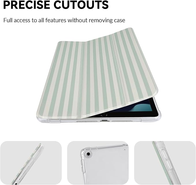 Lovmooful Compatible for iPad 9/8/7 (10.2-Inch,2021/2020/2019 Model,9th/8th/7th Generation) Case with Pencil Holder Cute Striped with Aesthetic Design Soft TPU Trifold Stand Protective-Green