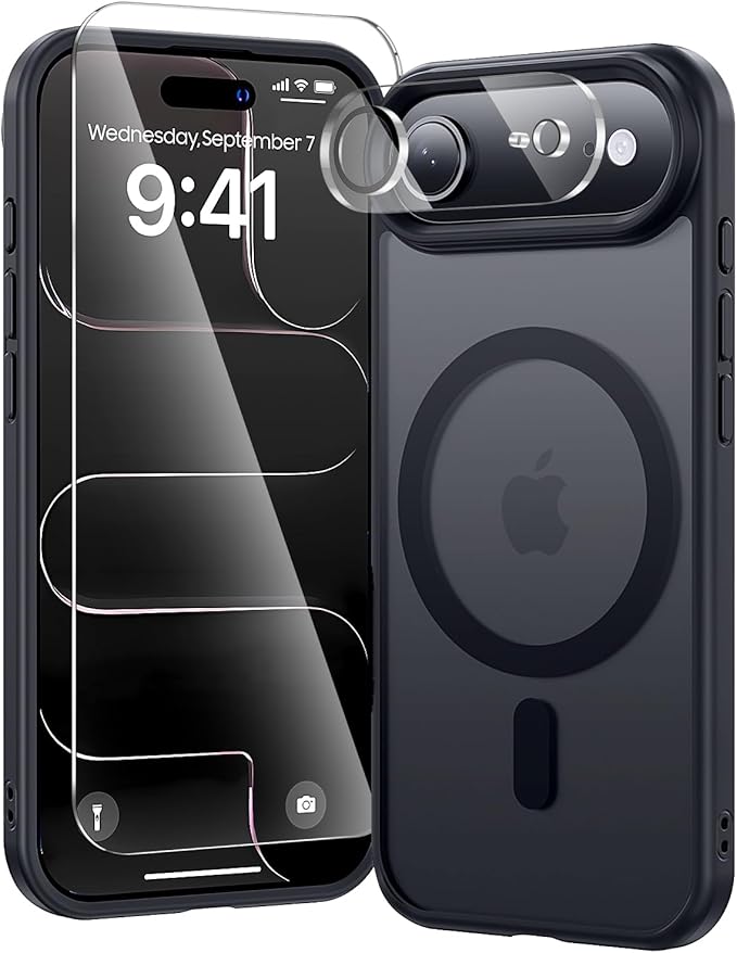 toushion 3 in 1 for iPhone Air Case Matte Black,Fits MagSafe, Screen Protector*1 Camera Lens Protector*1,Matte Skin Feeling Back, Cover Military-Grade Protection
