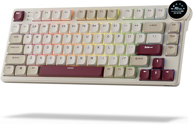 RK ROYAL KLUDGE N80 Low Profile Mechanical Keyboard w/Smart Display Screen & Knob, 75% Top Mount 3-Modes Wireless Mechanical Keyboard, Software Support, Massive Battery, 80 Keys, Quiet Red Switch