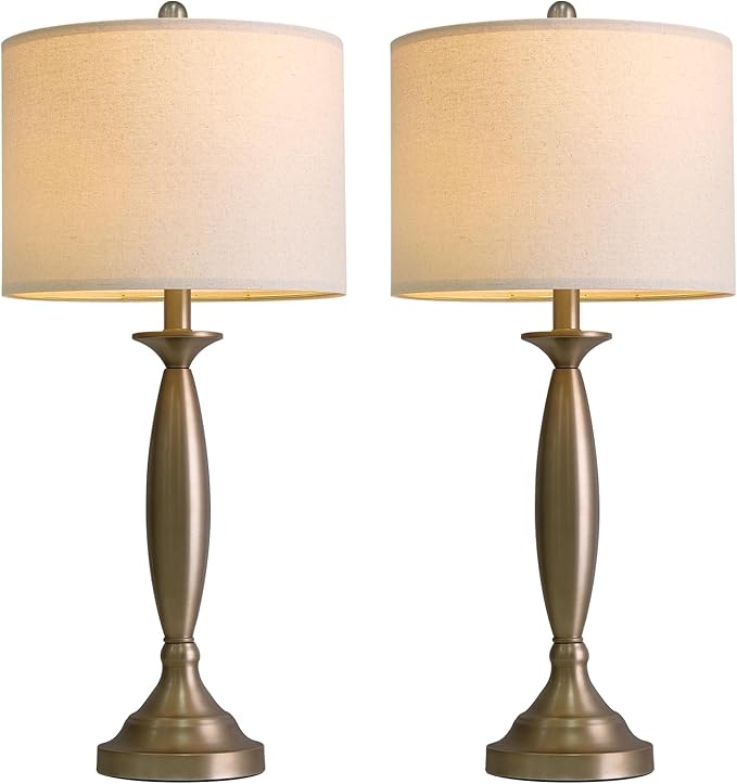 Oneach 28" Warm Gold Table Lamps Set of 2, Modern Bedside Lamps with USB Ports, Tall Nightstand Lamps for Living Room Bedroom End Table Home Office
